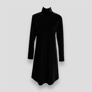 Vintage KC Spencer Black Velvet Turtleneck Long Sleeve Dress